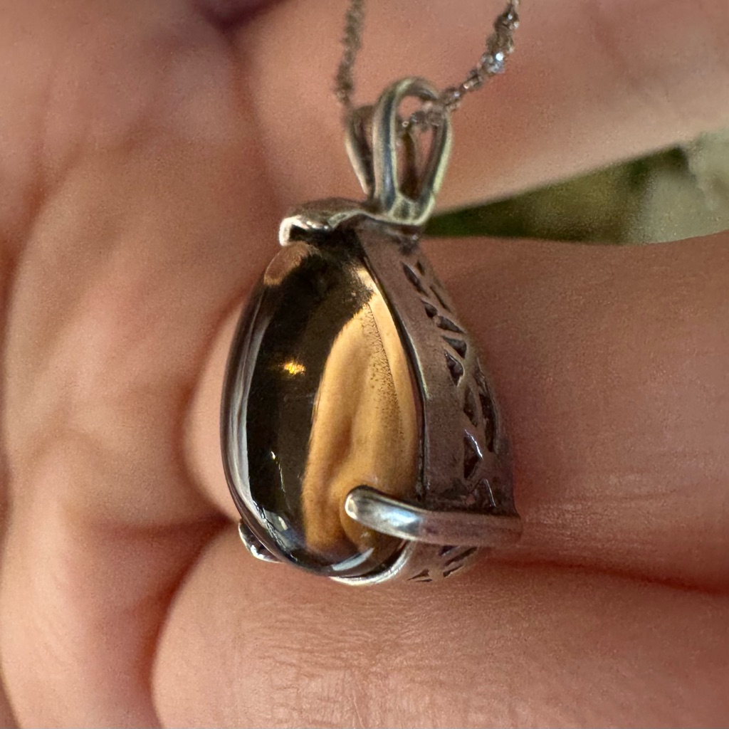 Vintage Brown Teardrop Pendant Solid 925 Sterling Silver About 21mm Tall 58$